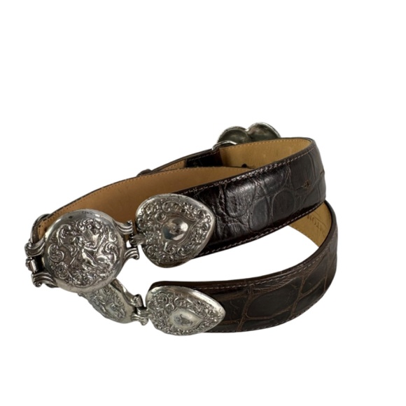 BRIGHTON Brown Genuine Leather Faux Croc With Heart Buckle Women\'s Belt Size M main image 5